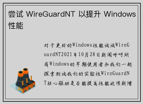 尝试 WireGuardNT 以提升 Windows 性能 